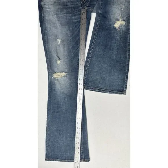 American Eagle Jeans Womens 12 Kick Boot Blue Denim Distress Grunge Western EUC - Picture 11 of 13